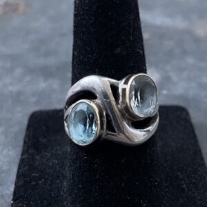 Blue Topaz gemstones and 925 Sterling and gold vermeil Ring Size 6.5